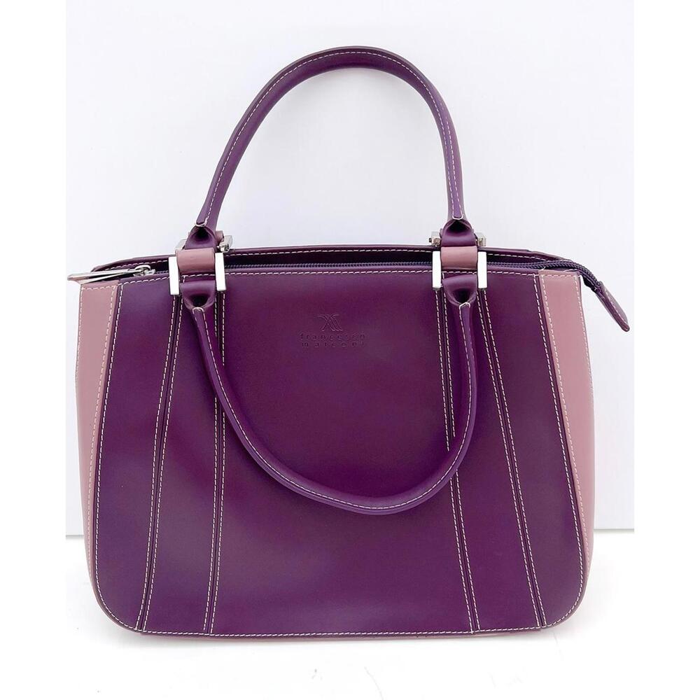 FRANCESCO MARCONI Italy Purple Leather Tote Zipper Closure Business Bag